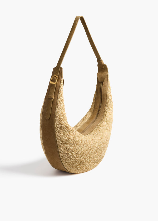 khaite Augustina Hobo Wheat Suede and Natural Raffia