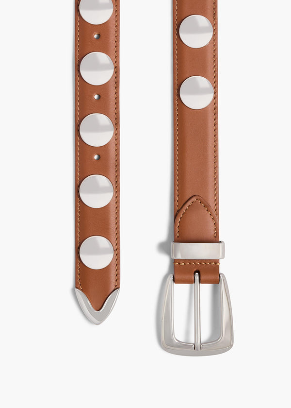Khaite Benny Belt With Studs Dark Tan Leather And Silver