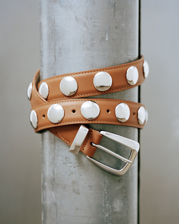 Khaite Benny Belt With Studs Dark Tan Leather And Silver