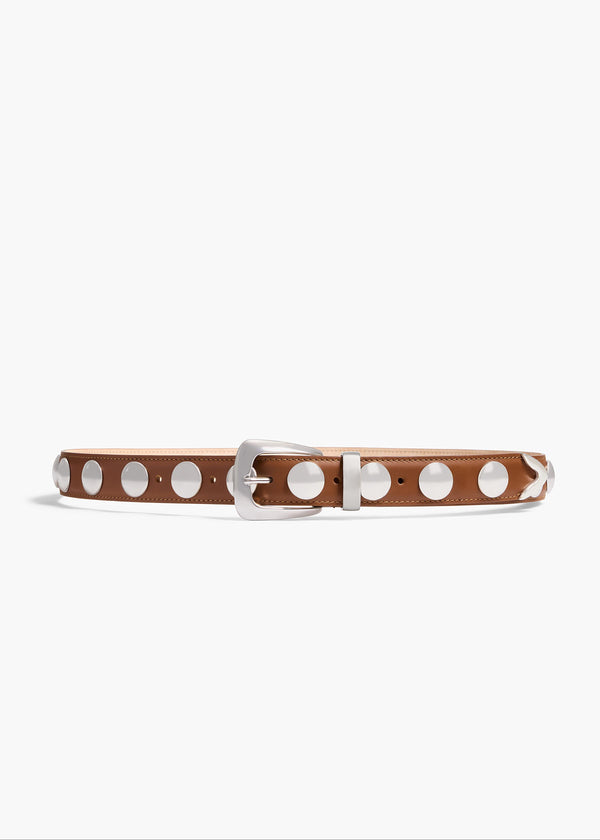 khaite Benny Belt with Studs Dark Tan Leather and Silver