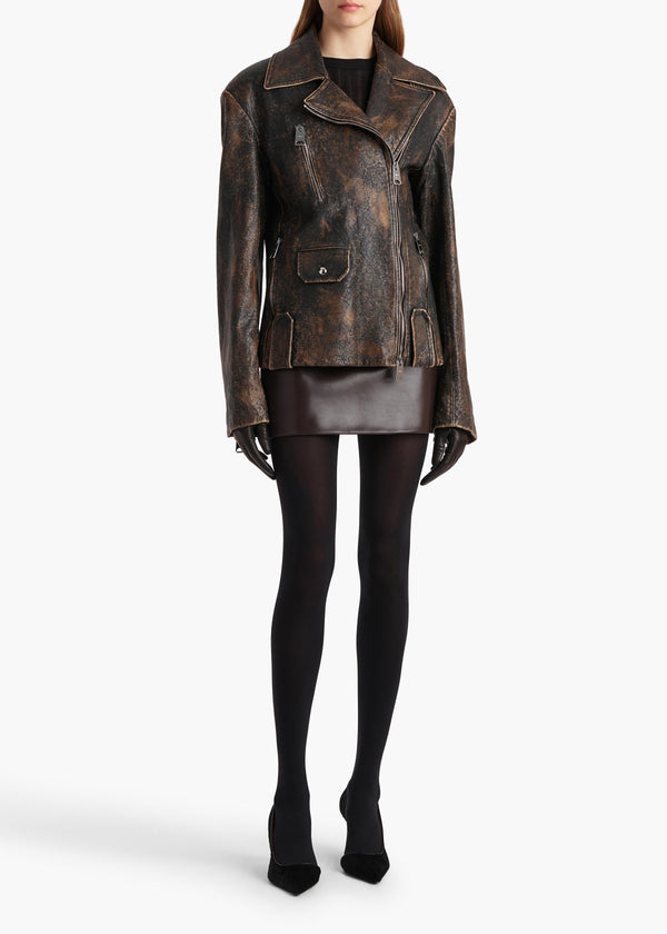 Khaite Catalina Jacket Black And Natural Distressed Leather