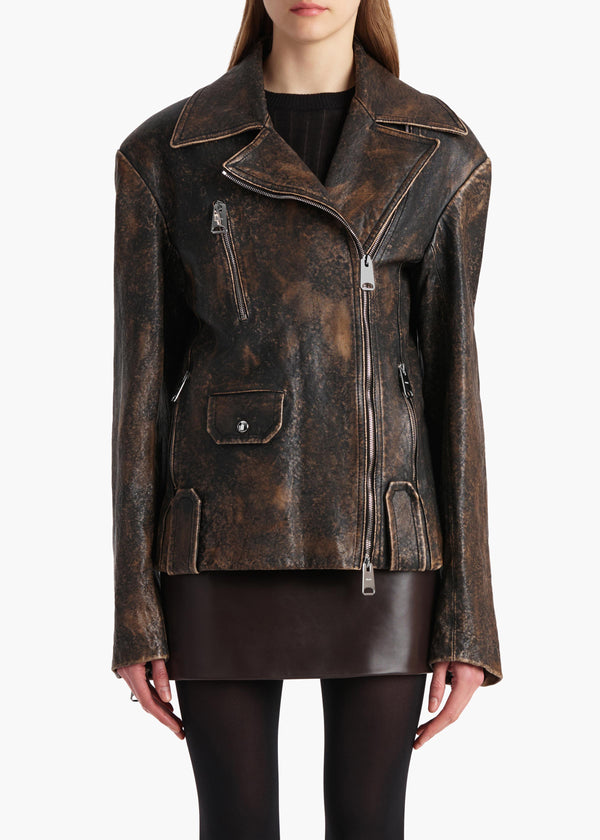 Khaite Catalina Jacket Black And Natural Distressed Leather