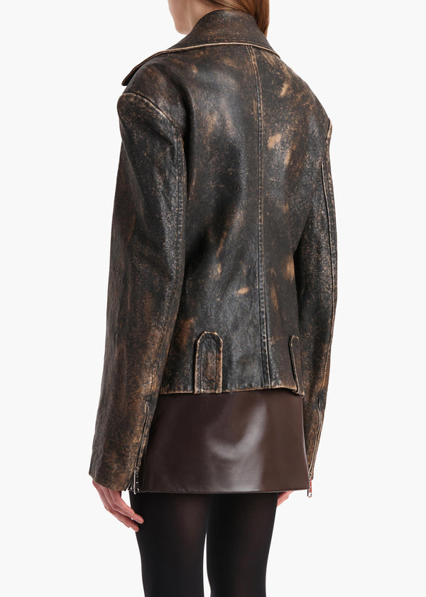 Khaite Catalina Jacket Black And Natural Distressed Leather