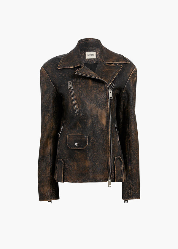 khaite Catalina Jacket Black and Natural Distressed Leather