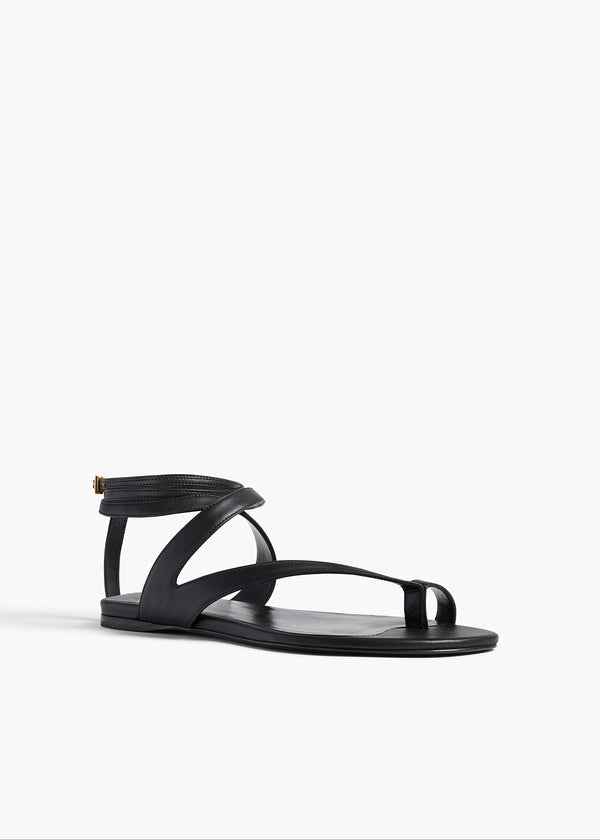 Khaite Aimee Ankle Strap Flat Sandal Black Leather