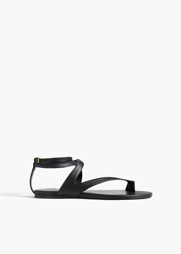 khaite Aimee Ankle Strap Flat Sandal Black Leather