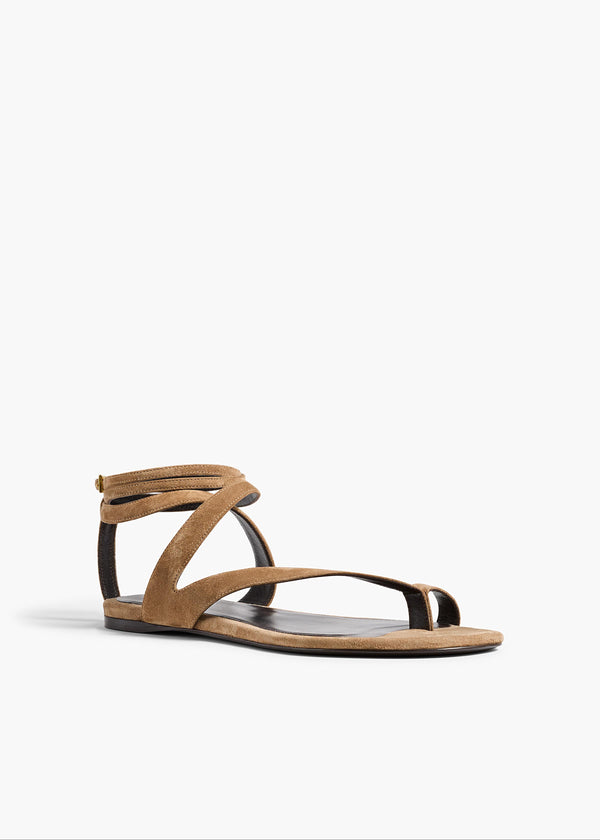 Khaite Aimee Ankle Strap Flat Sandal Taupe Suede