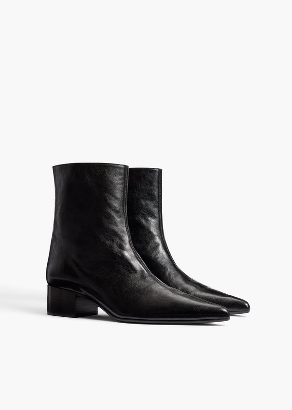 Khaite Andee Ankle Boot Black Glazed Leather