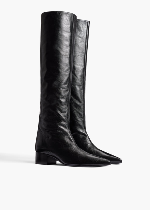 Khaite Andee Knee-High Boot Black Glazed Leather