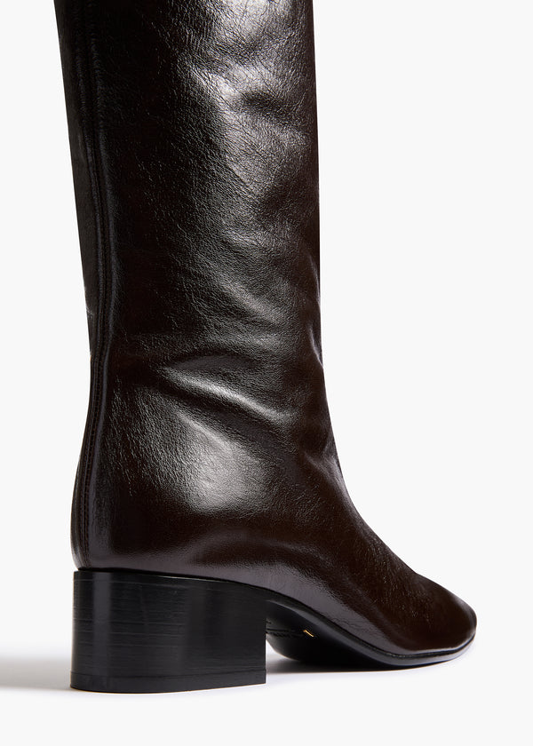 Khaite Andee Knee-High Boot Black Glazed Leather