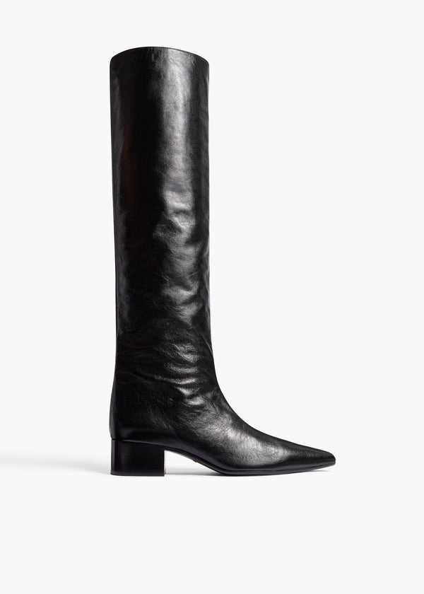 khaite Andee Knee-High Boot Black Glazed Leather