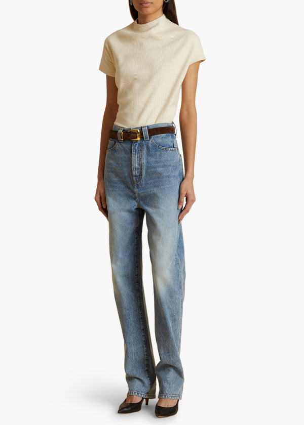 Khaite Benny Belt Coffee Suede With Gold