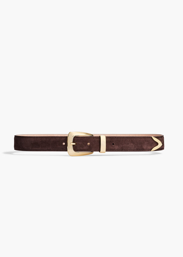 khaite Benny Belt Coffee Suede with Gold
