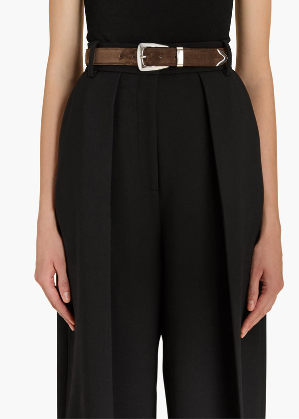 Khaite Benny Belt Ebano Suede With Silver