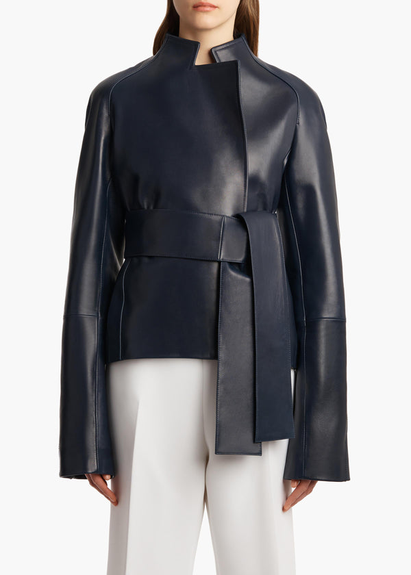Khaite Edith Jacket Dark Navy Leather