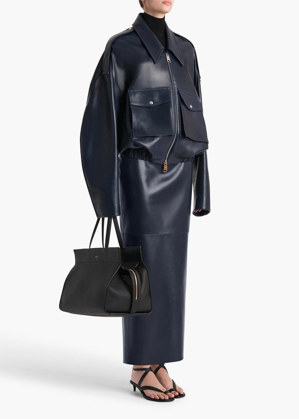 Khaite Loxley Skirt Dark Navy Leather