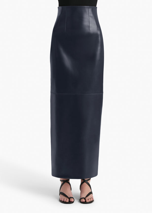 Khaite Loxley Skirt Dark Navy Leather