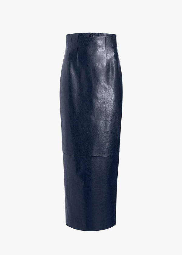 khaite Loxley Skirt Dark Navy Leather