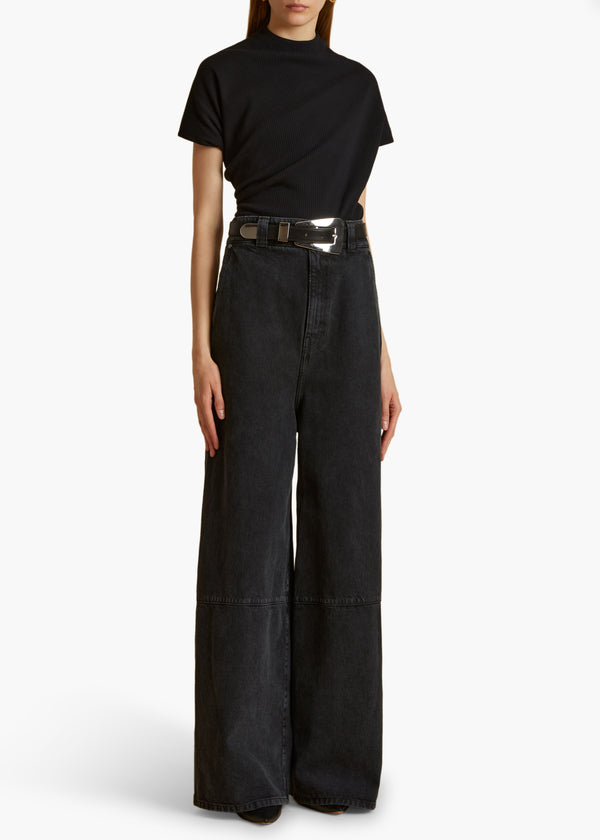 Khaite Lucca Belt Black Leather With Silver