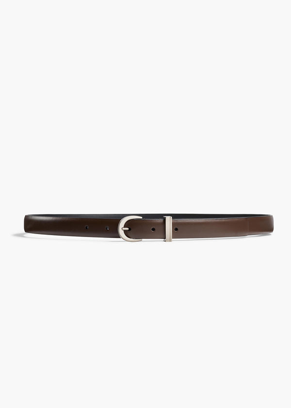 khaite Luna Belt Dark Umber Leather with Silver