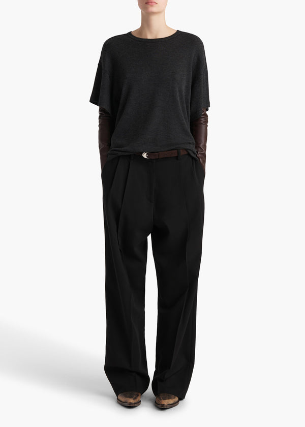 Khaite Maeve T-Shirt Charcoal Silk Cashmere Jersey