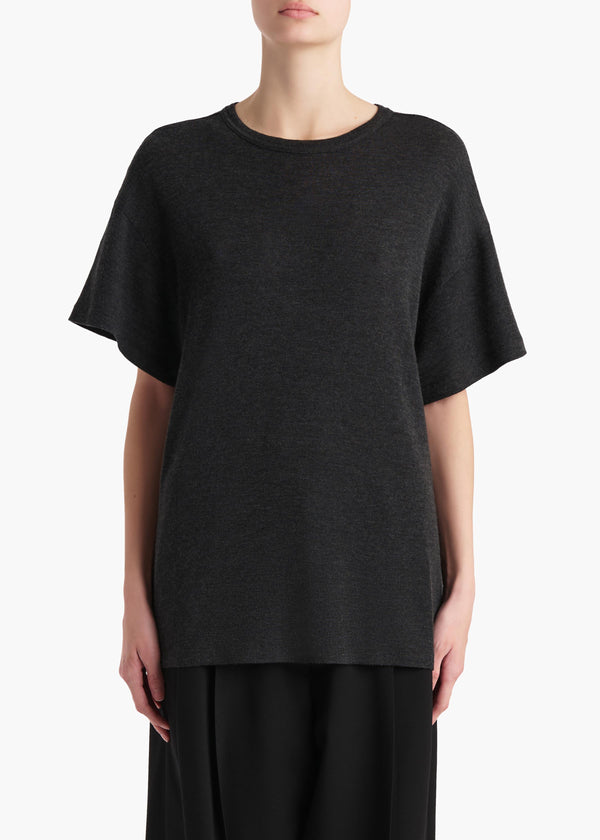 Khaite Maeve T-Shirt Charcoal Silk Cashmere Jersey