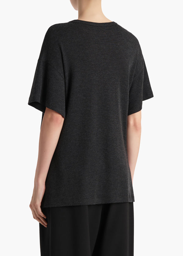Khaite Maeve T-Shirt Charcoal Silk Cashmere Jersey