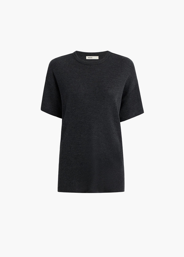 khaite Maeve T-Shirt Charcoal Silk Cashmere Jersey