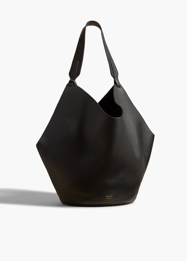 khaite Medium Lotus Tote Black Pebbled Leather