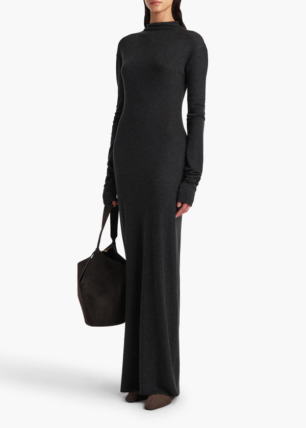 Khaite Norla Dress Charcoal Silk Cashmere Jersey