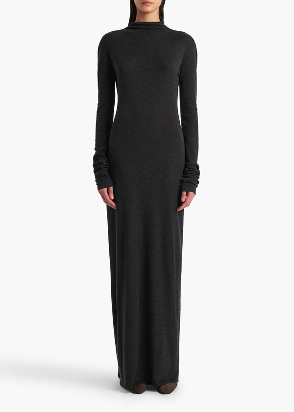 Khaite Norla Dress Charcoal Silk Cashmere Jersey