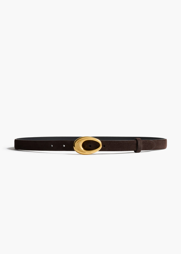 khaite Olivia Belt Umber Suede with Gold