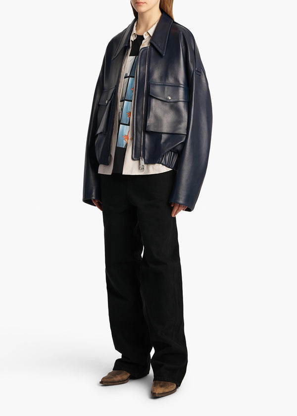 Khaite Owey Jacket Dark Navy Leather