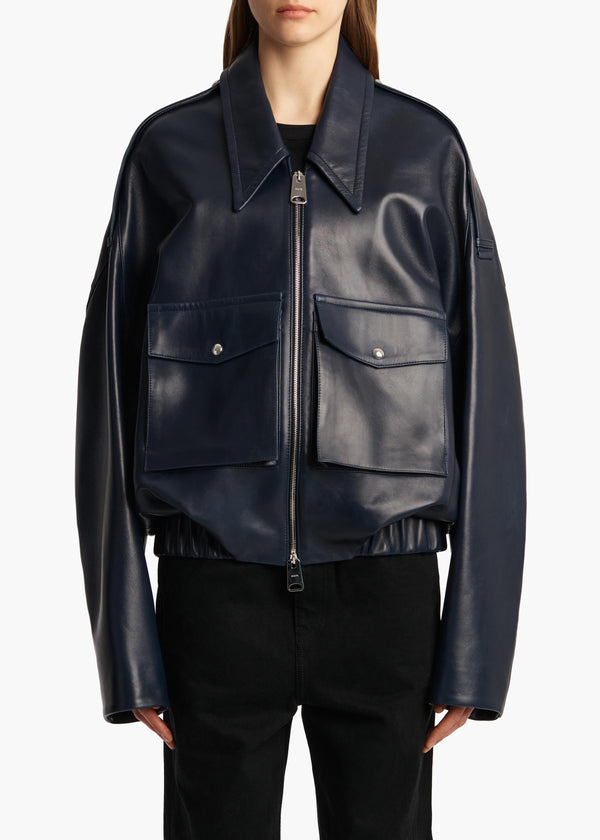 Khaite Owey Jacket Dark Navy Leather