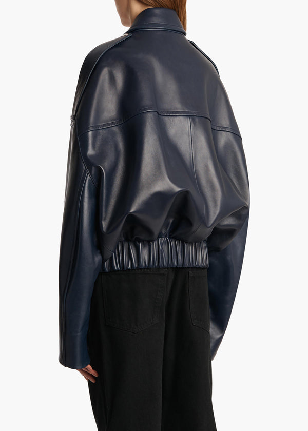 Khaite Owey Jacket Dark Navy Leather