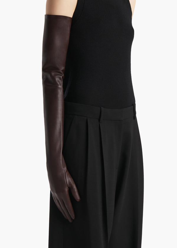 Khaite Remo Long Gloves Brown Leather