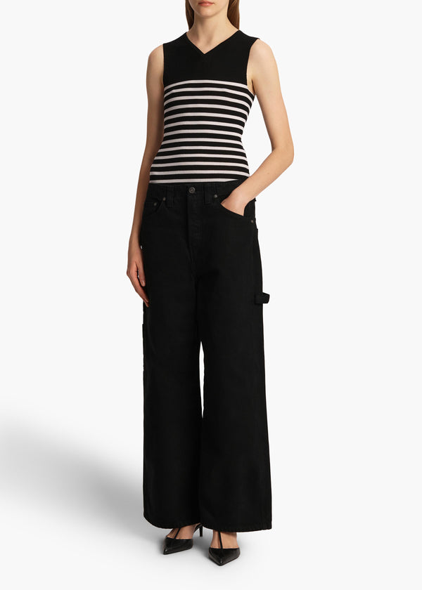 Khaite Renato Top Black And Pearl Stripe
