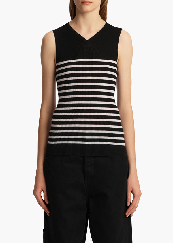 Khaite Renato Top Black And Pearl Stripe