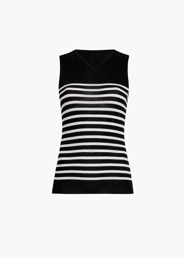 khaite Renato Top Black and Pearl Stripe