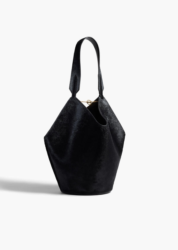 khaite Small Lotus Tote Black Haircalf