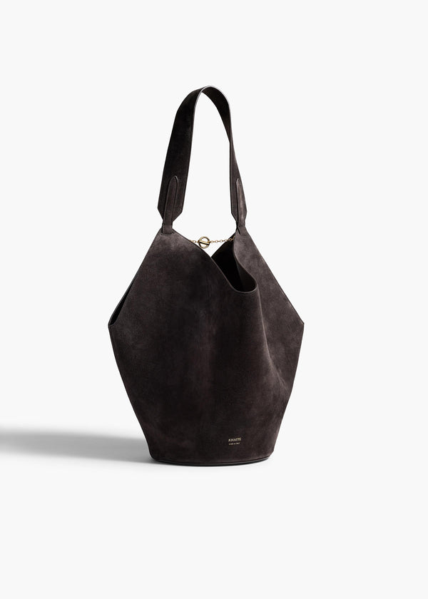 khaite Small Lotus Tote Dark Brown Suede