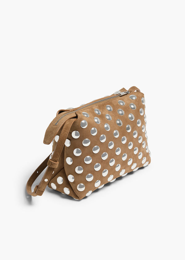 Khaite Lina Crossbody Bag Mokka Suede With Silver Studs