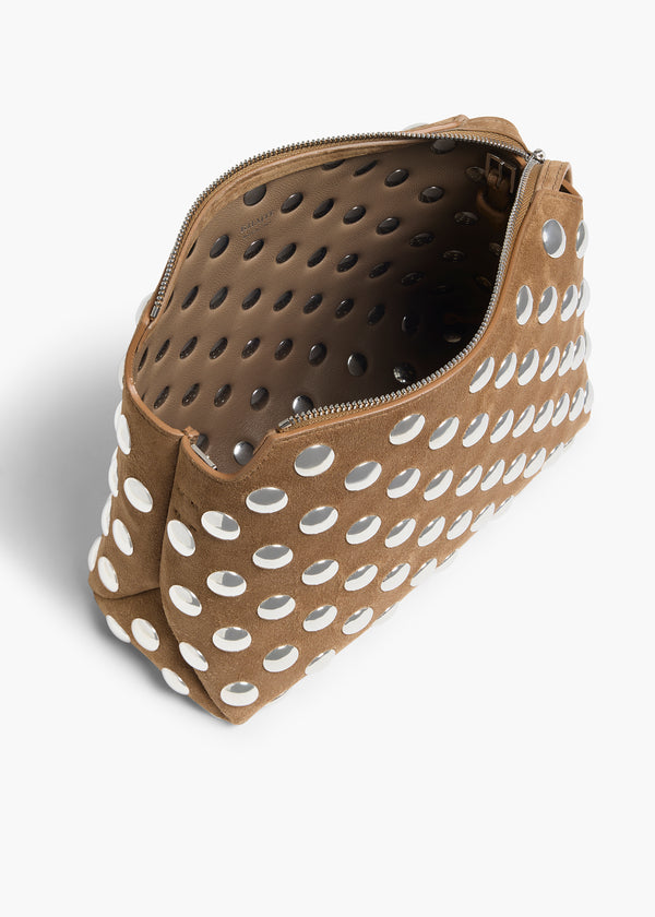 Khaite Lina Crossbody Bag Mokka Suede With Silver Studs