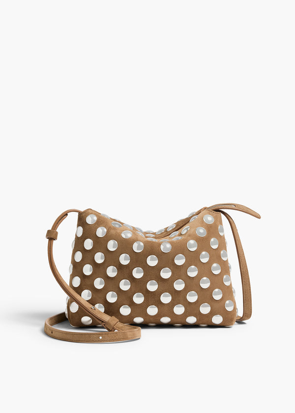 khaite Lina Crossbody Bag Mokka Suede with Silver Studs