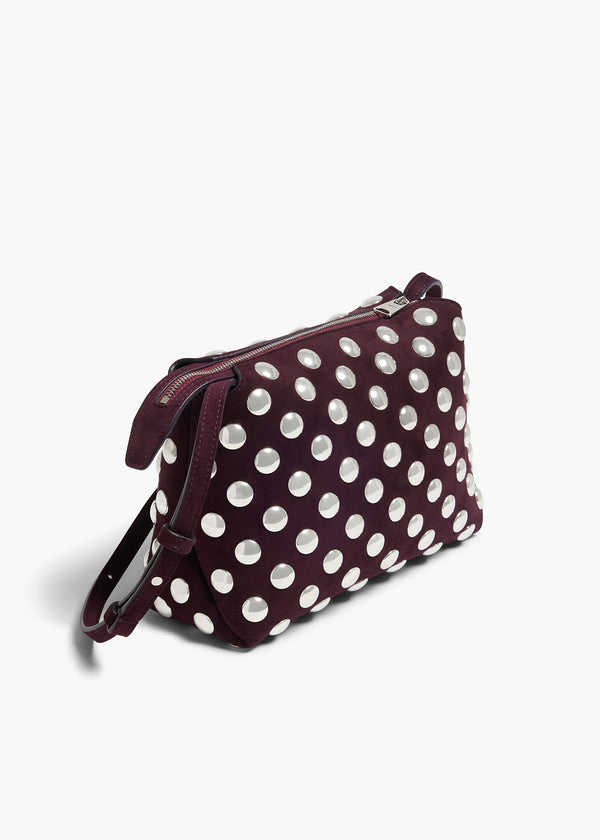 Khaite Lina Crossbody Bag Rouge Noir Suede With Silver Studs