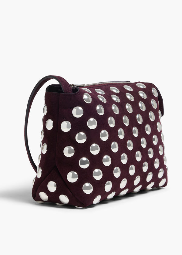 Khaite Lina Crossbody Bag Rouge Noir Suede With Silver Studs