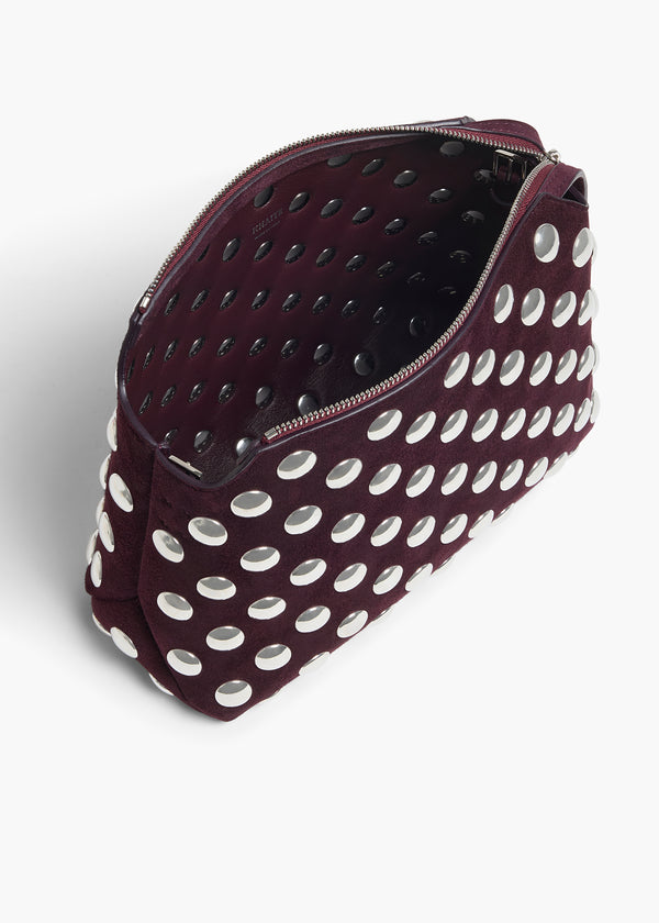 Khaite Lina Crossbody Bag Rouge Noir Suede With Silver Studs