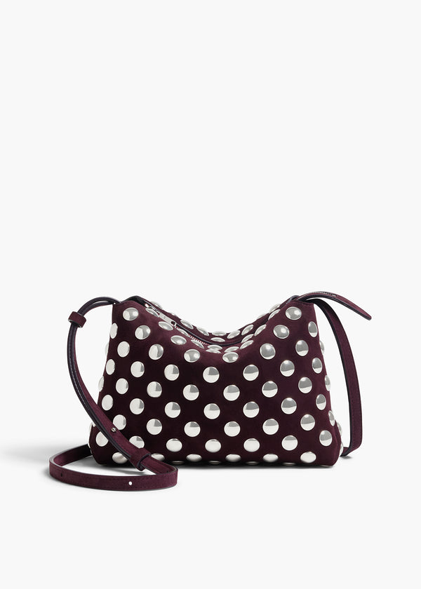 khaite Lina Crossbody Bag Rouge Noir Suede with Silver Studs