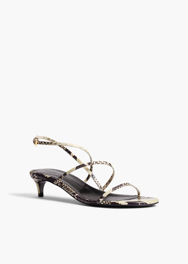 Khaite Loop Kitten Heel Sandal Natural Python-Embossed Leather