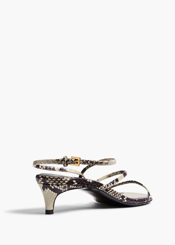 Khaite Loop Kitten Heel Sandal Natural Python-Embossed Leather